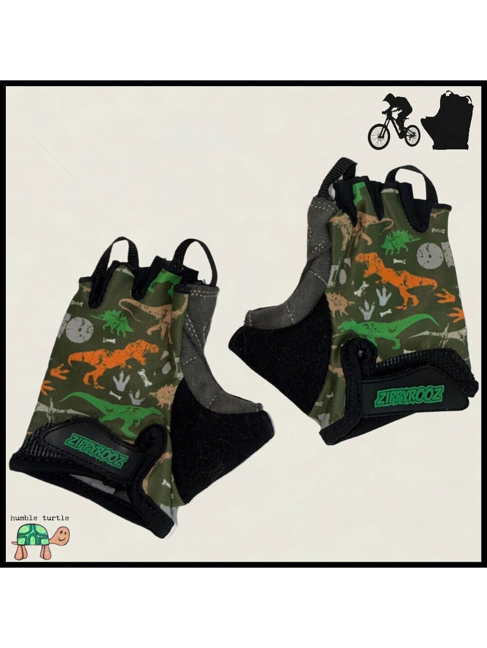 ZippyRooz Toddler & Little Kids Bike Gloves Dinosaur Design Size Medium